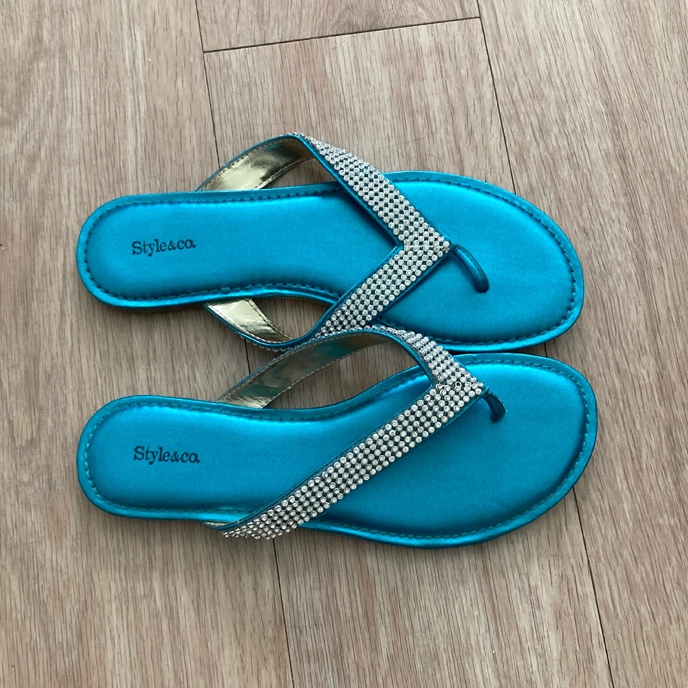 Style & Co. Blue and Silver Sandals with Rhinestone Embellishments